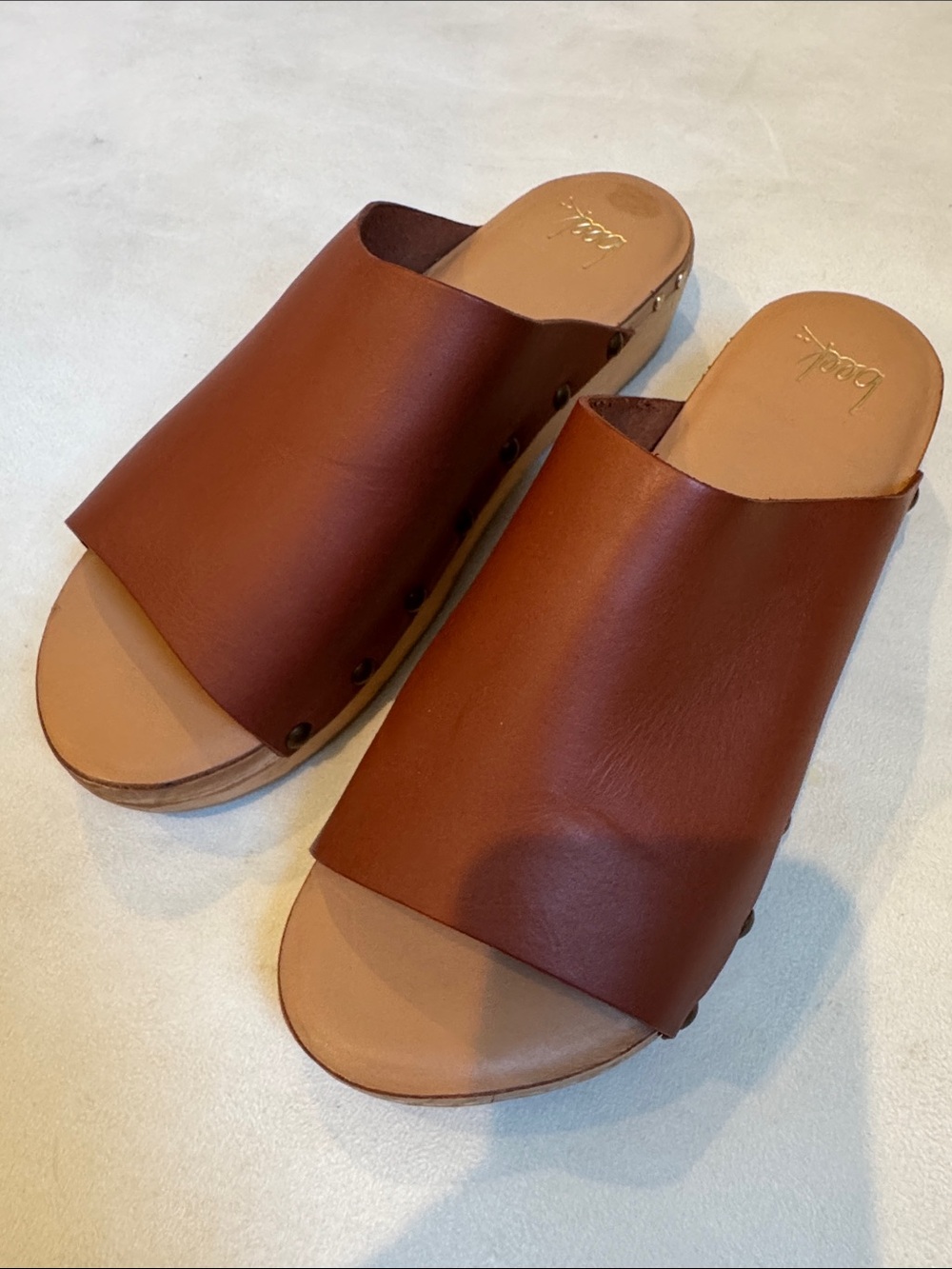 beek Brown Monarch Leather Slide Clogs - Picture 3 of 6